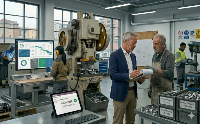 Soluzione Odoo per il manifatturiero: controllo qualità, tracciabilità dei lotti di produzione e monitoraggio in tempo reale dei processi industriali.